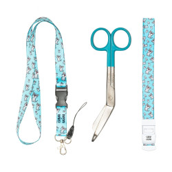 PACK LANYARD GATITO + TIJERA TURQUESA + COMPRESOR