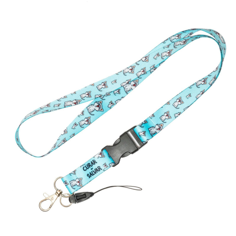 PACK LANYARD GATITO + TIJERA TURQUESA + COMPRESOR