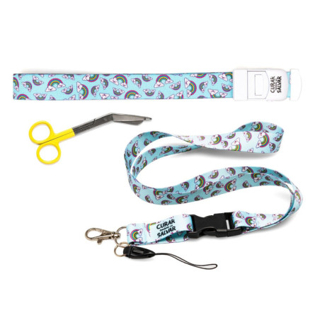 PACK LANYARD RAINBOW + TIJERA AMARILLA + COMPRESOR