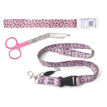 PACK LANYARD UNICORNIOS + TIJERA ROSA + COMPRESOR