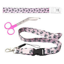 PACK LANYARD BULDOG ROSA + TIJERA + COMPRESOR