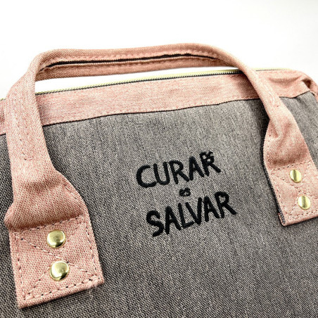 MOCHILA "YO TE CUIDO" ROSA-GRIS