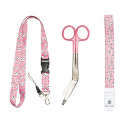 PACK LANYARD BICHÓN + TIJERA SALMÓN + COMPRESOR