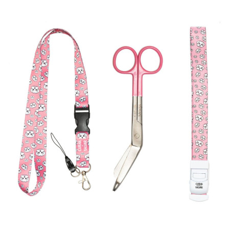 PACK LANYARD BICHÓN + TIJERA SALMÓN + COMPRESOR