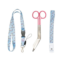 PACK LANYARD CIGÜEÑAS + TIJERA SALMÓN + COMPRESOR
