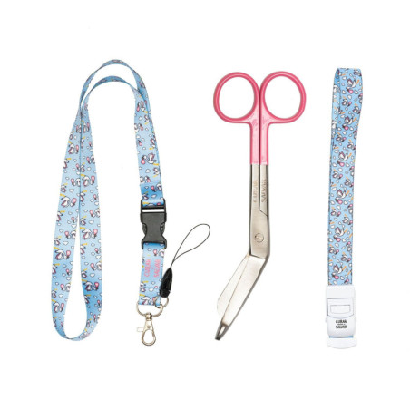 PACK LANYARD CIGÜEÑAS + TIJERA SALMÓN + COMPRESOR